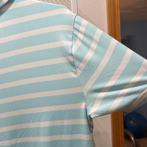 Under Armour Aqua and White Striped Polo - black logo - Picture 7 of 8